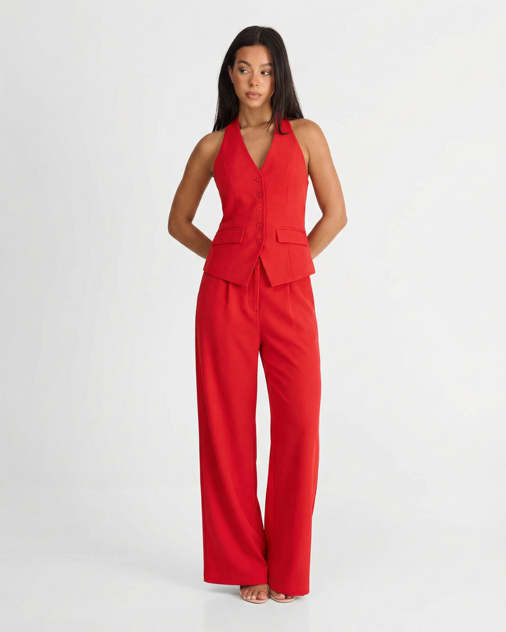 Halter Waistcoat & Wide-Leg Trouser Set