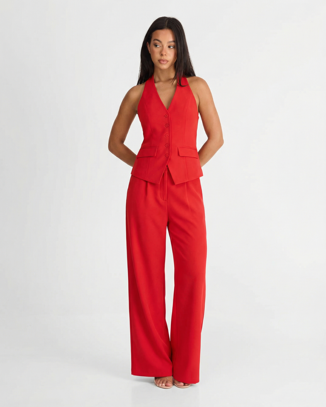 Halter Waistcoat & Wide-Leg Trouser Set