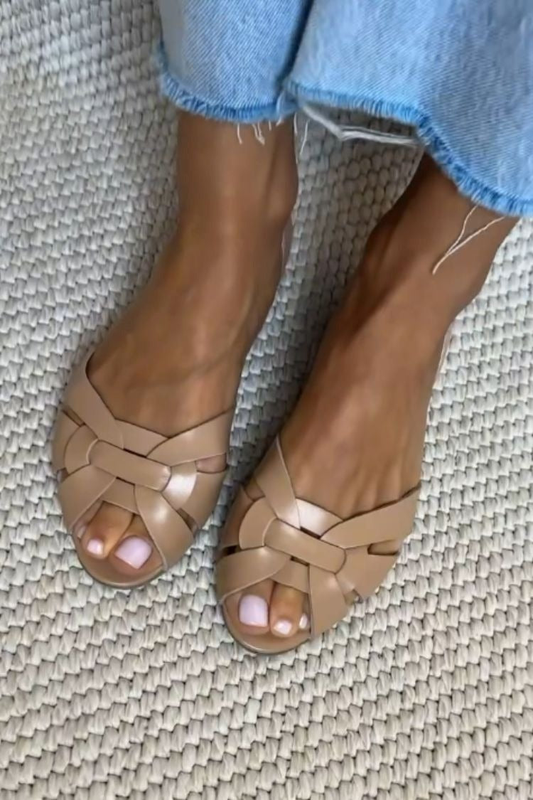Serafina Woven Leather Sandals – Beige