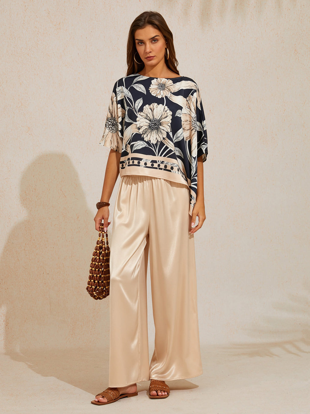 Golden Petal Satin Batwing Top in Golden Black by Aurelia Sun