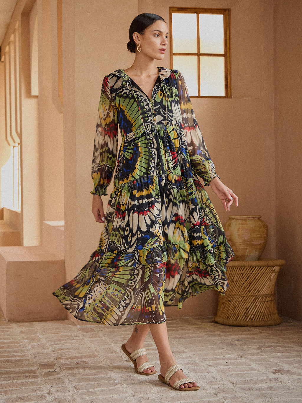 Jungle Butterfly Chiffon Maxi Dress in Orchid Purple by Aurelia Sun