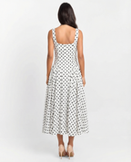 Polka Dot V-Neck Pleated Midi Dress