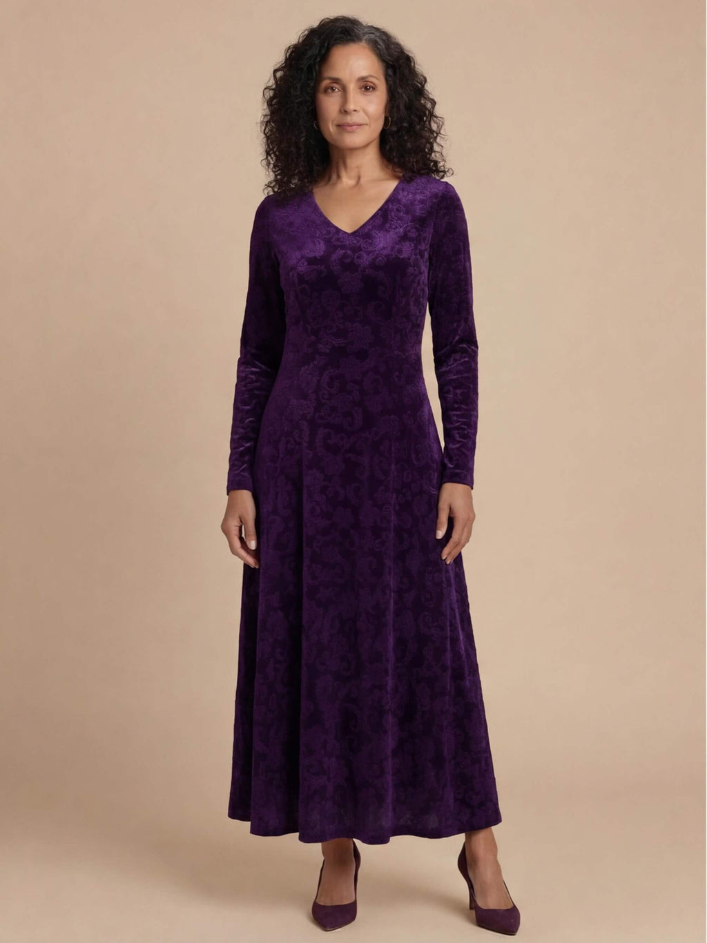 Textured Floral V-Neck Maxi Dress