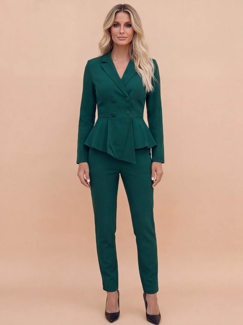 Green Peplum Blazer & Trouser Suit