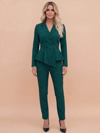 Green Peplum Blazer & Trouser Suit