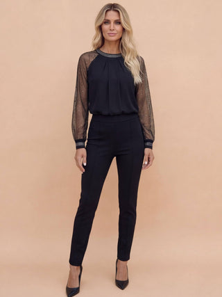 Sequin Mesh-Sleeve Evening Top