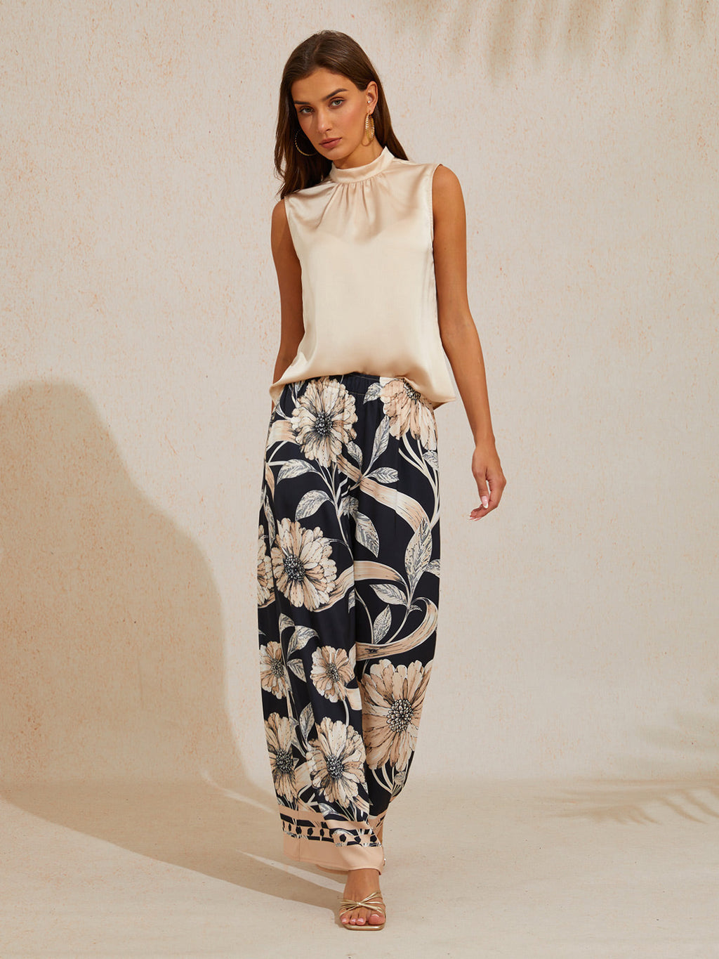 Golden Petal Satin Wide-Leg Pants in Glacier Blue by Aurelia Sun