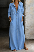 Delana Button-Down Midi Dress – Blue