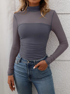 Women's Mock-Neck Long-Sleeve Top – Grey