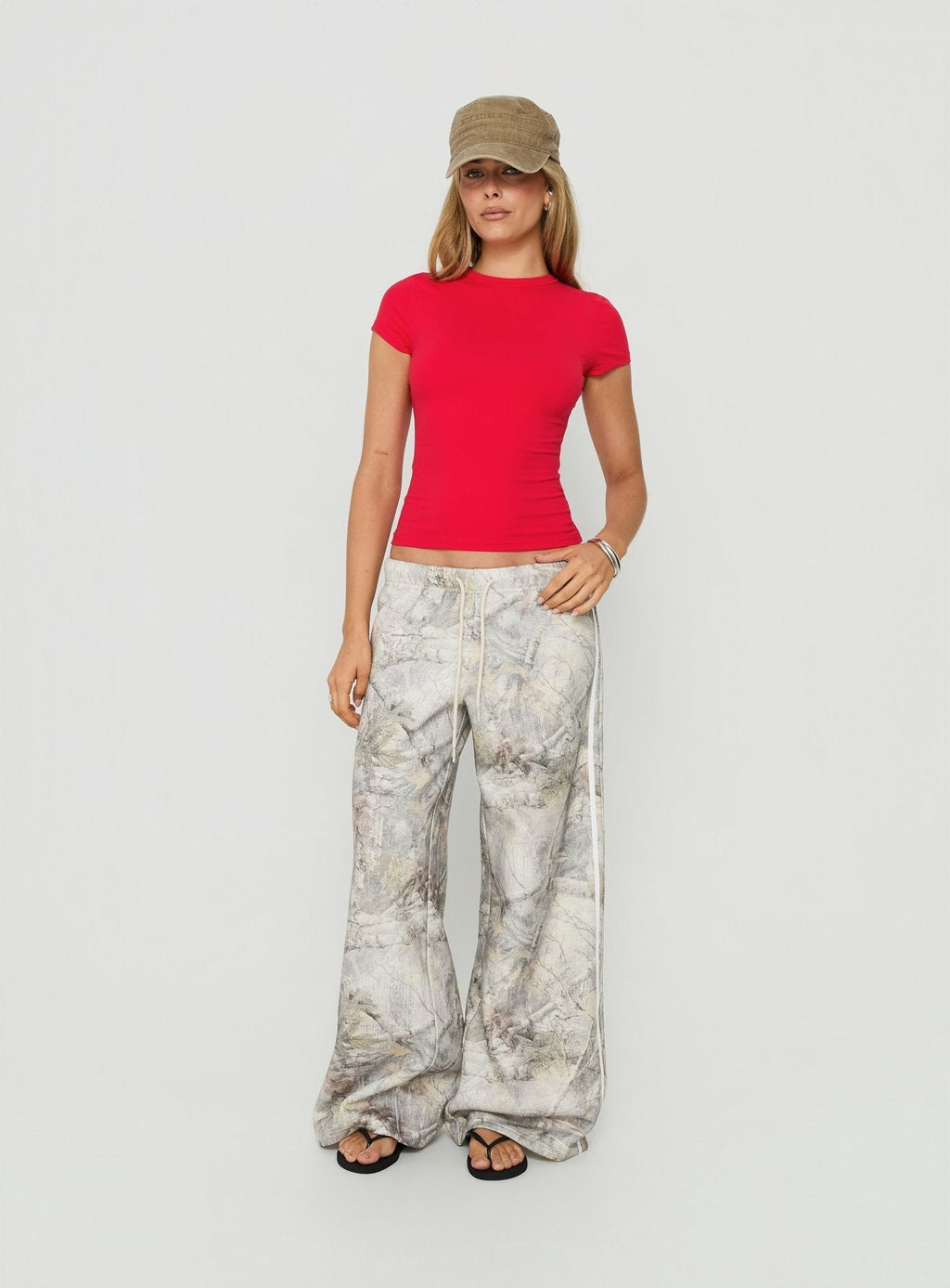 Wide-Leg Drawstring Sweatpants – Green Camo