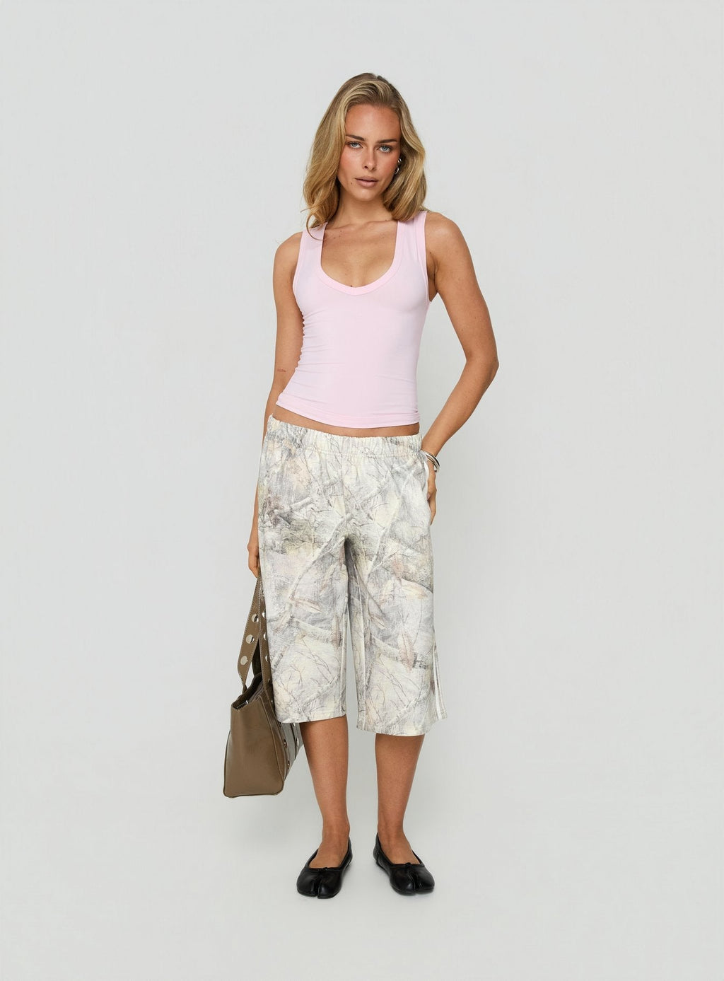 Longline Drawstring Sweat Shorts – Green Camo