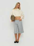 Bubble-Hem Cropped Hoodie – Beige