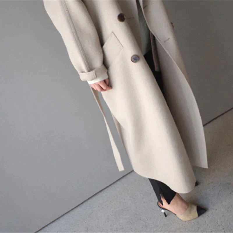 Women's Longline Wool Coat – Beige