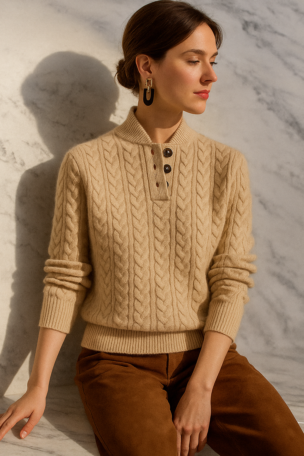 Arden Cable-Knit Cashmere Blend Sweater – Grey