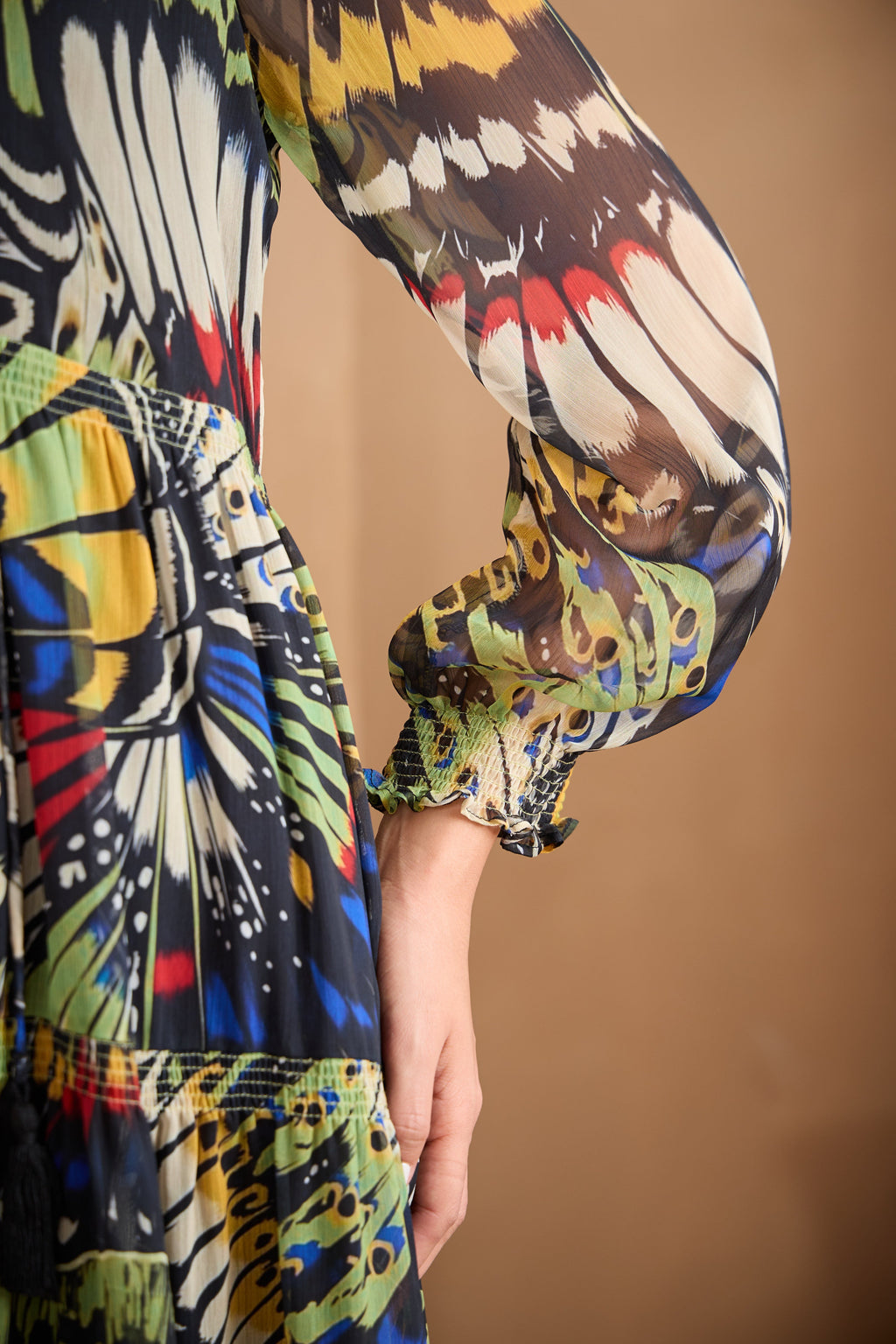 Jungle Butterfly Chiffon Maxi Dress in Olive Green by Aurelia Sun