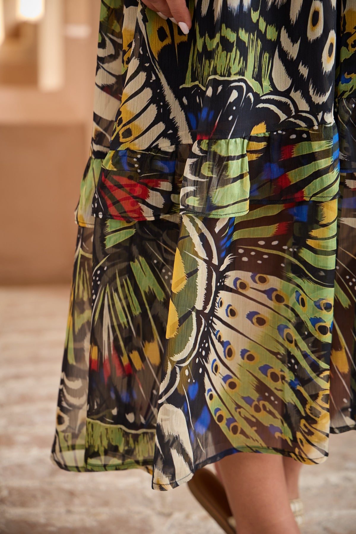 Jungle Butterfly Chiffon Maxi Dress in Olive Green by Aurelia Sun