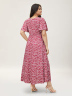 Plus Size Ditsy Floral Flutter-Sleeve Maxi Dress