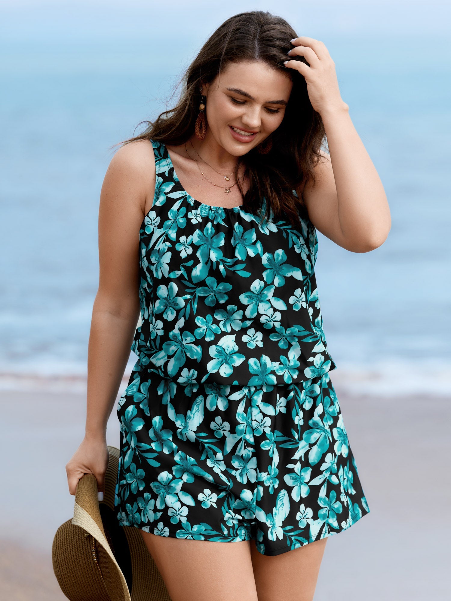 Plus Size Tropical Floral One-Piece Swimsuit
