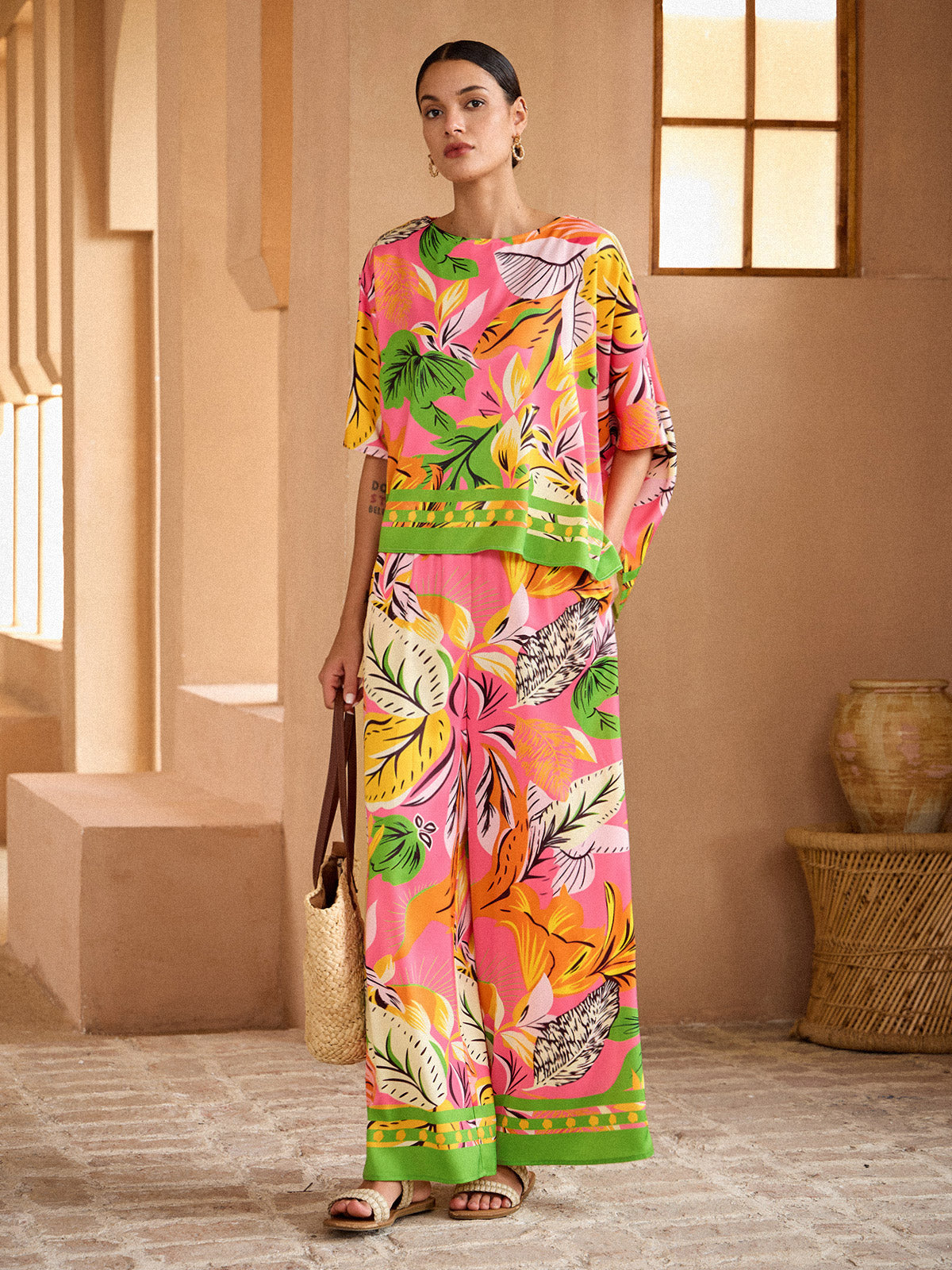 Hibiscus Satin Batwing Top in Hot Pink by Aurelia Sun