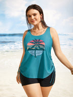 Plus Size Tropical Drawstring Swim Top