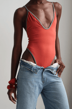 Tangerine High-Leg Plunge Swimsuit