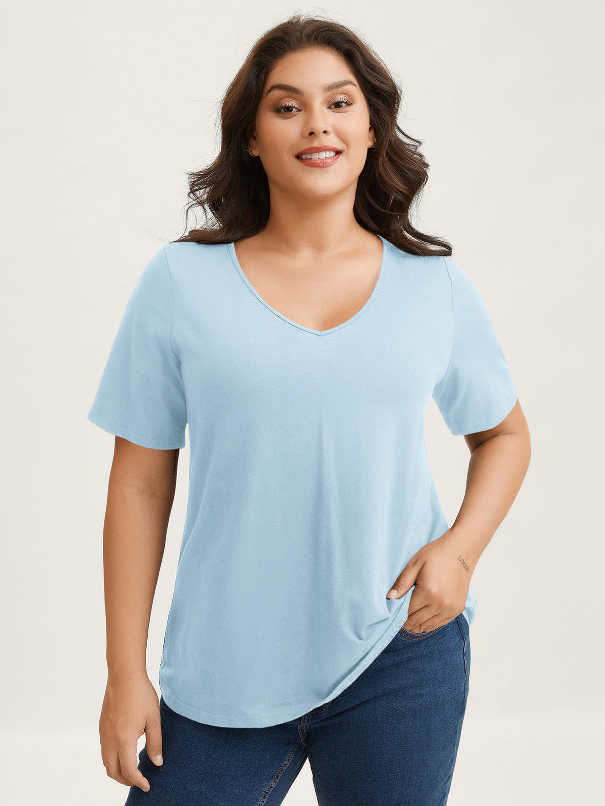 Plus Size Cotton V-Neck T-Shirt