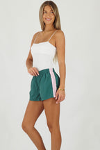 Women's green and pink striped quick dry track shorts