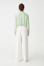 Mae Satin Button-Up Shirt in Mint by Aurelia Sun