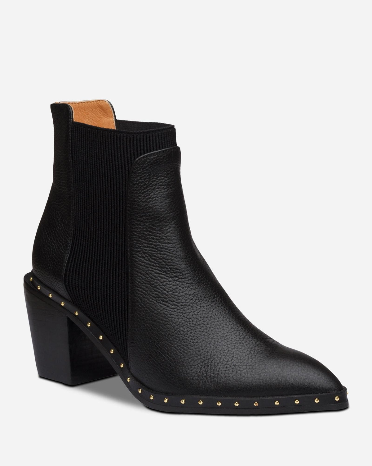 Georgie Leather Block-Heel Ankle Boot – Black/Gold by Aurelia Sun