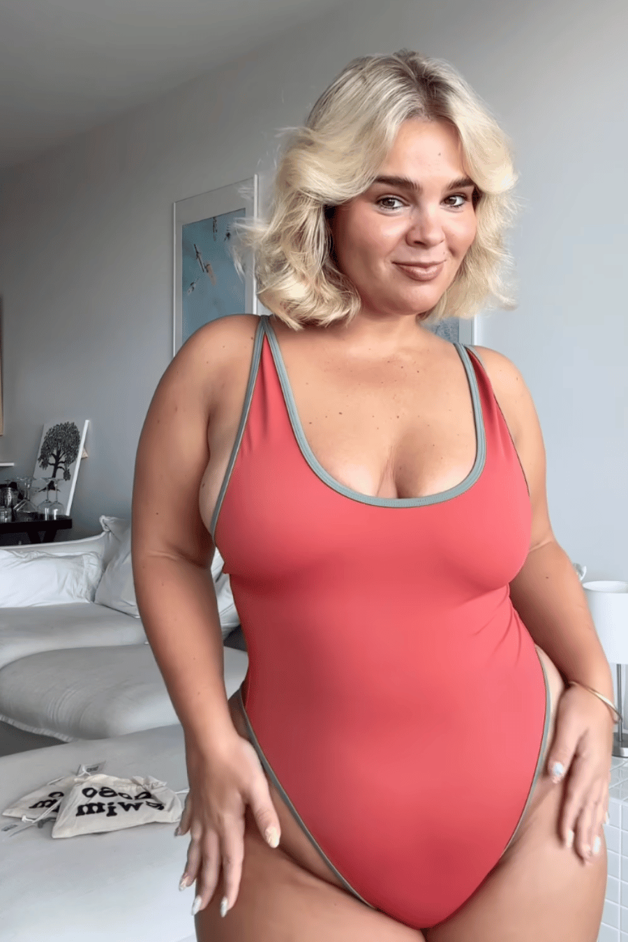 Tangerine Scoop-Neck High-Leg Swimsuit