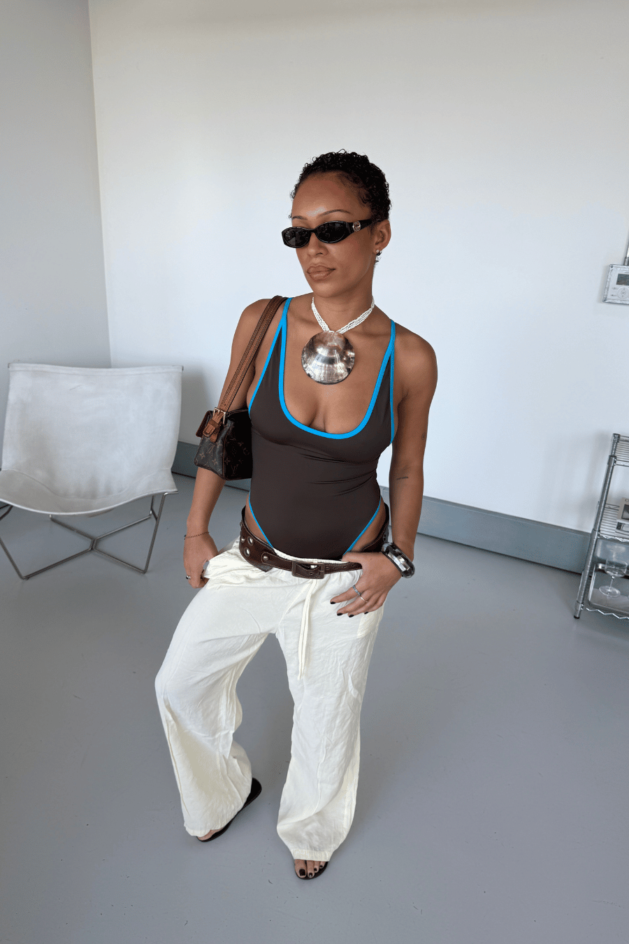Mocha Scoop-Neck High-Leg Swimsuit