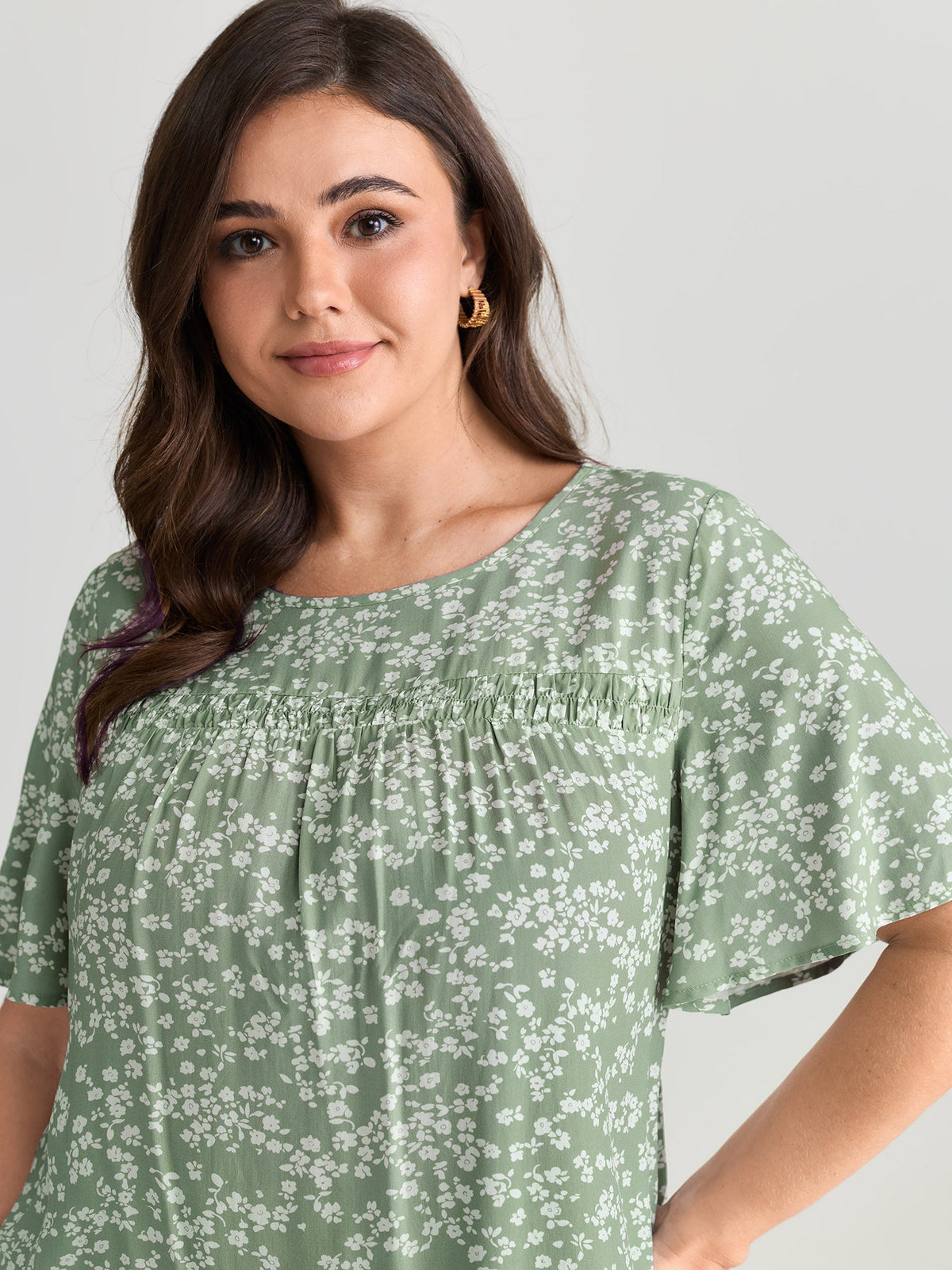 Plus Size Floral Ruffle-Sleeve Blouse