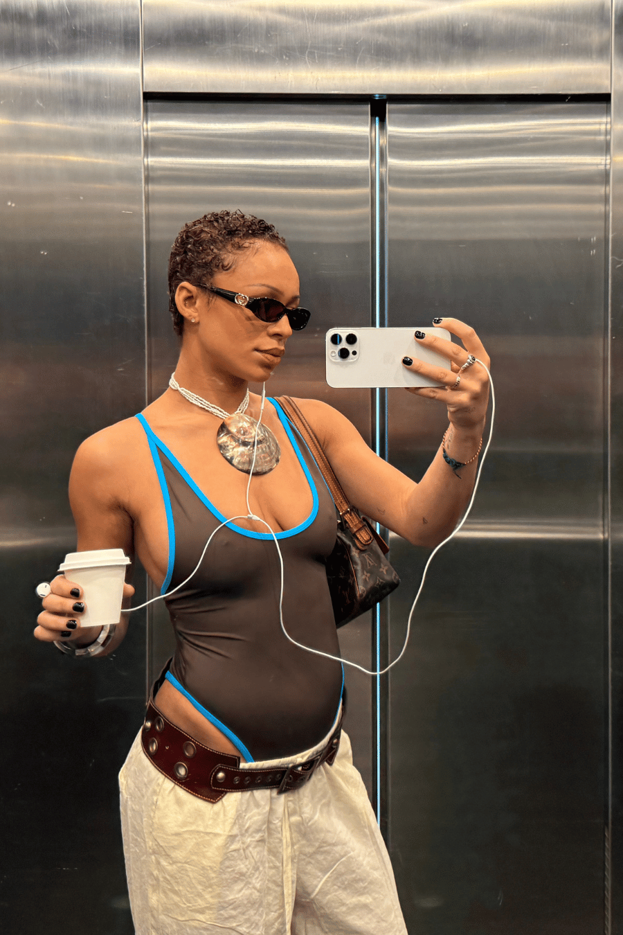 Mocha Scoop-Neck High-Leg Swimsuit