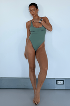 Green Scoop-Neck High-Leg Swimsuit