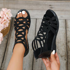 Jeanette Cutout Wedge Sandals in Burgundy by Aurelia Sun