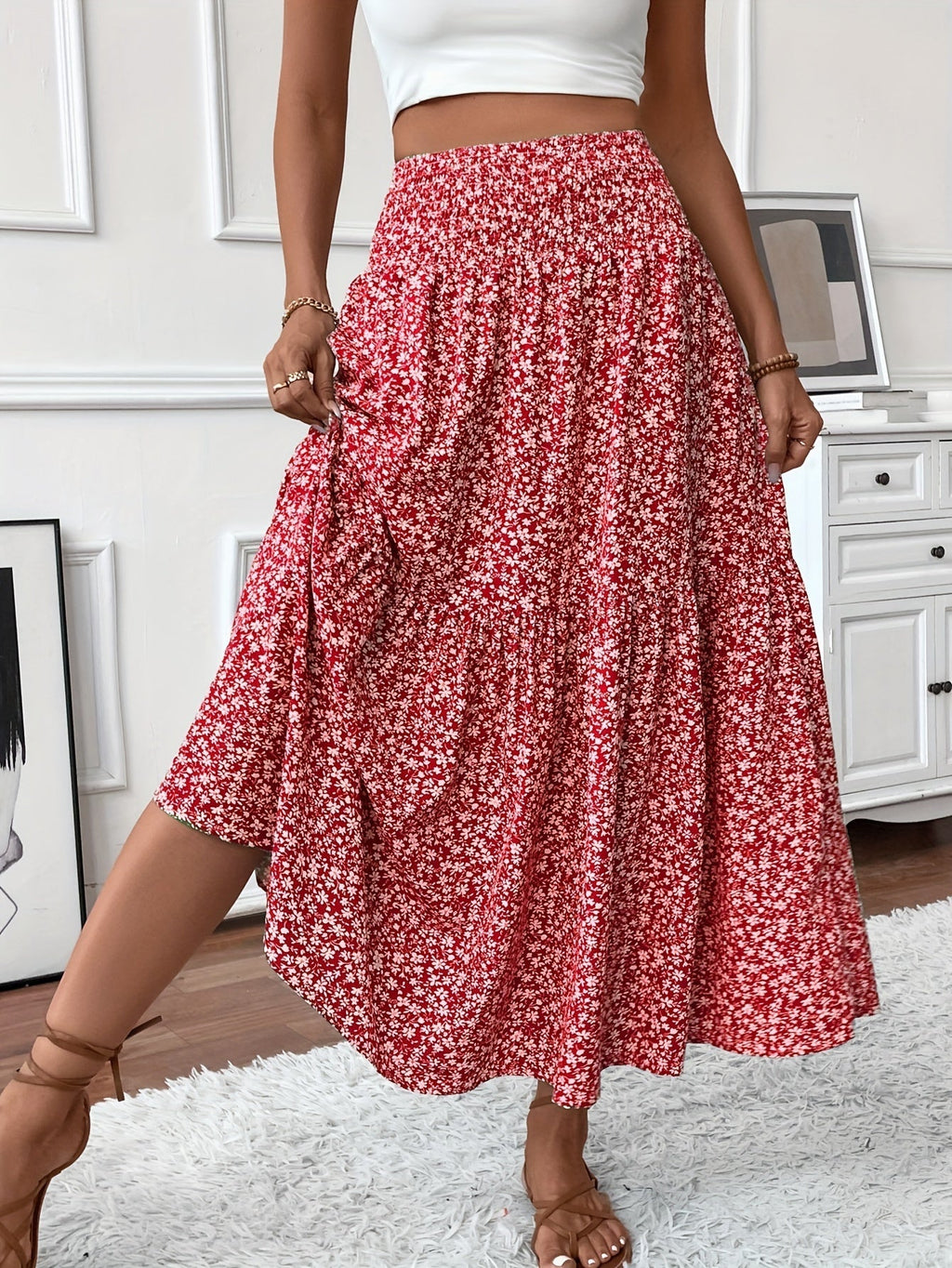 Elena Ditsy Floral Midi Skirt – Orange/Multi
