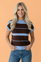 Women's Striped Short-Sleeve Knit Top – Blue/White
