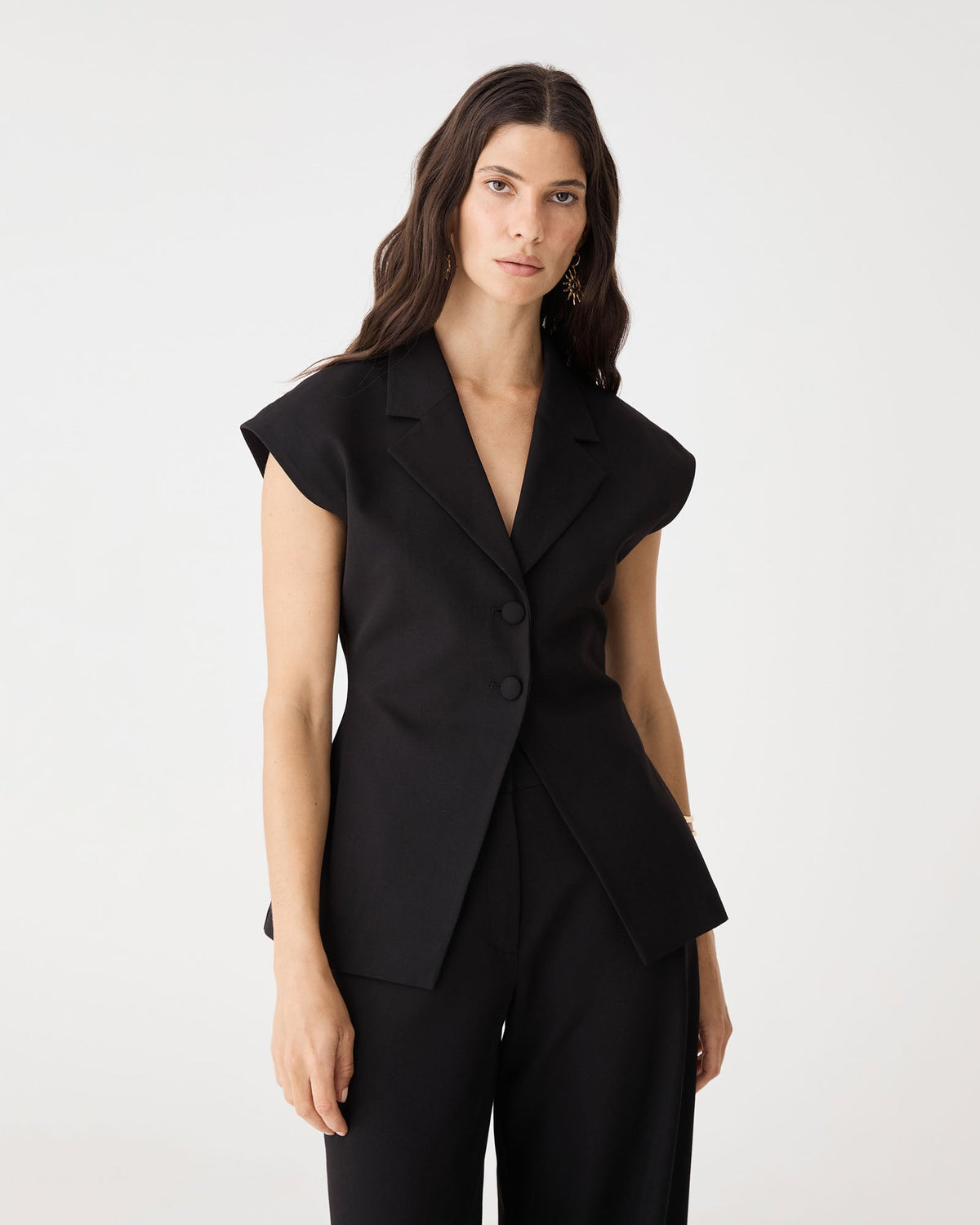 Milton Short-Sleeve Tailored Blazer in Black by Aurelia Sun