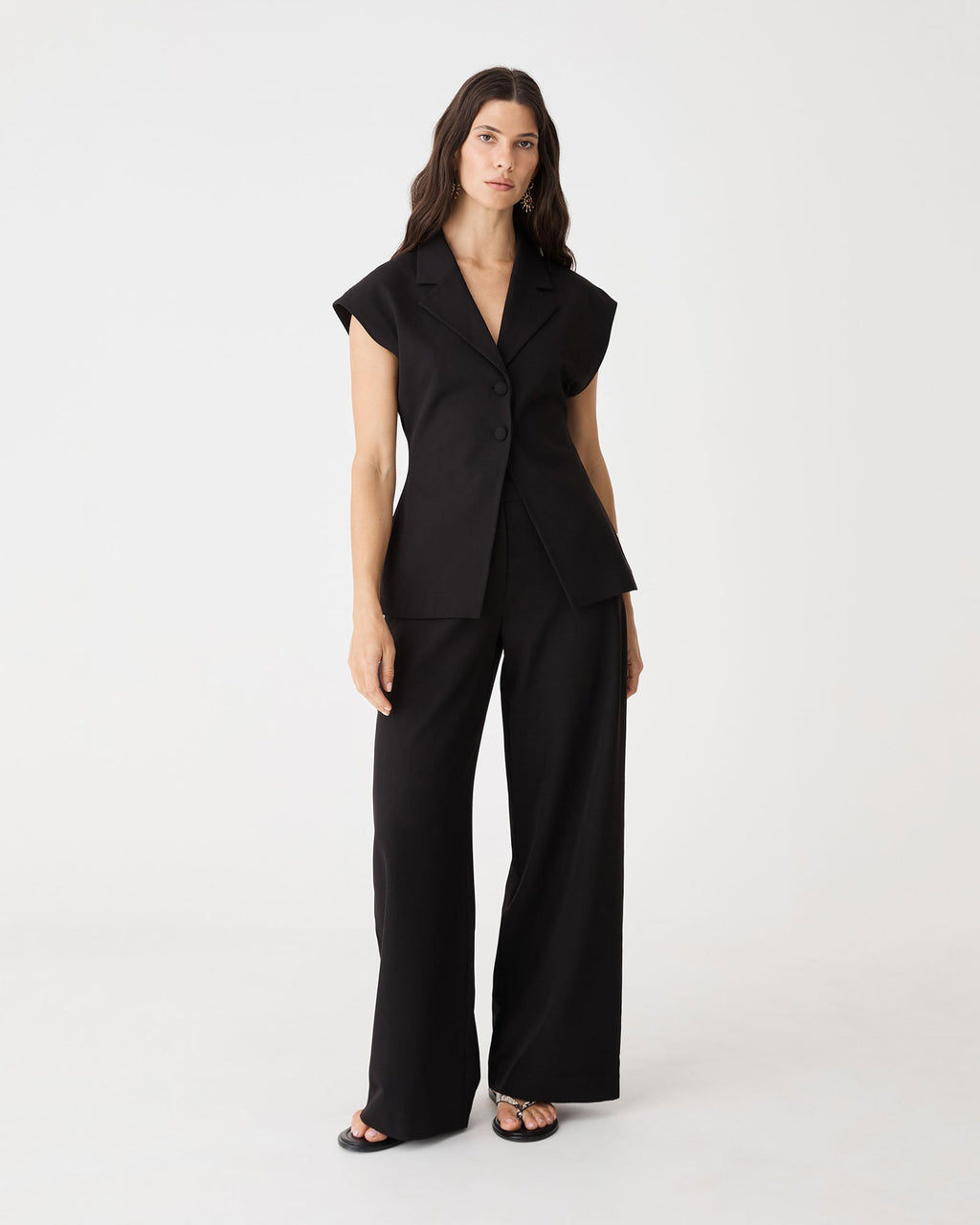 Milton Short-Sleeve Tailored Blazer in Black by Aurelia Sun