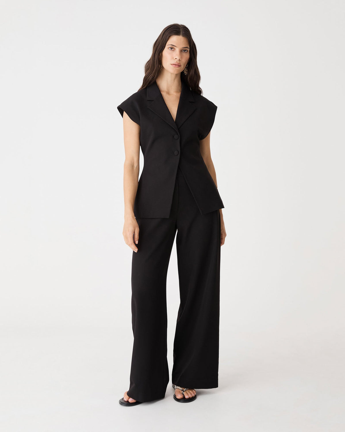 Milton Short-Sleeve Tailored Blazer in Black by Aurelia Sun
