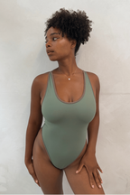 Green Scoop-Neck High-Leg Swimsuit