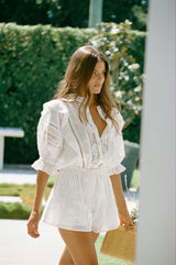 Cotton Cheesecloth Puff-Sleeve Playsuit