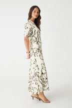 Natalie Floral V-Neck Midi Dress in Cream & Olive by Aurelia Sun