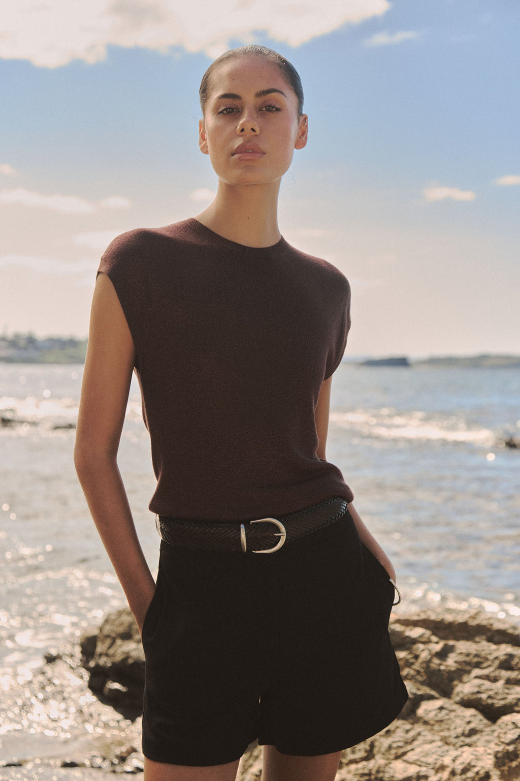 Saskia Lurex Knit Top in Fudge by Aurelia Sun