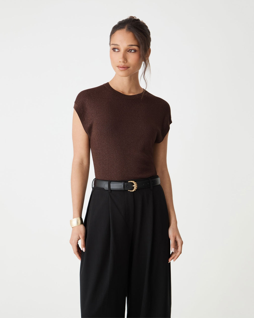 Saskia Lurex Knit Top in Fudge by Aurelia Sun
