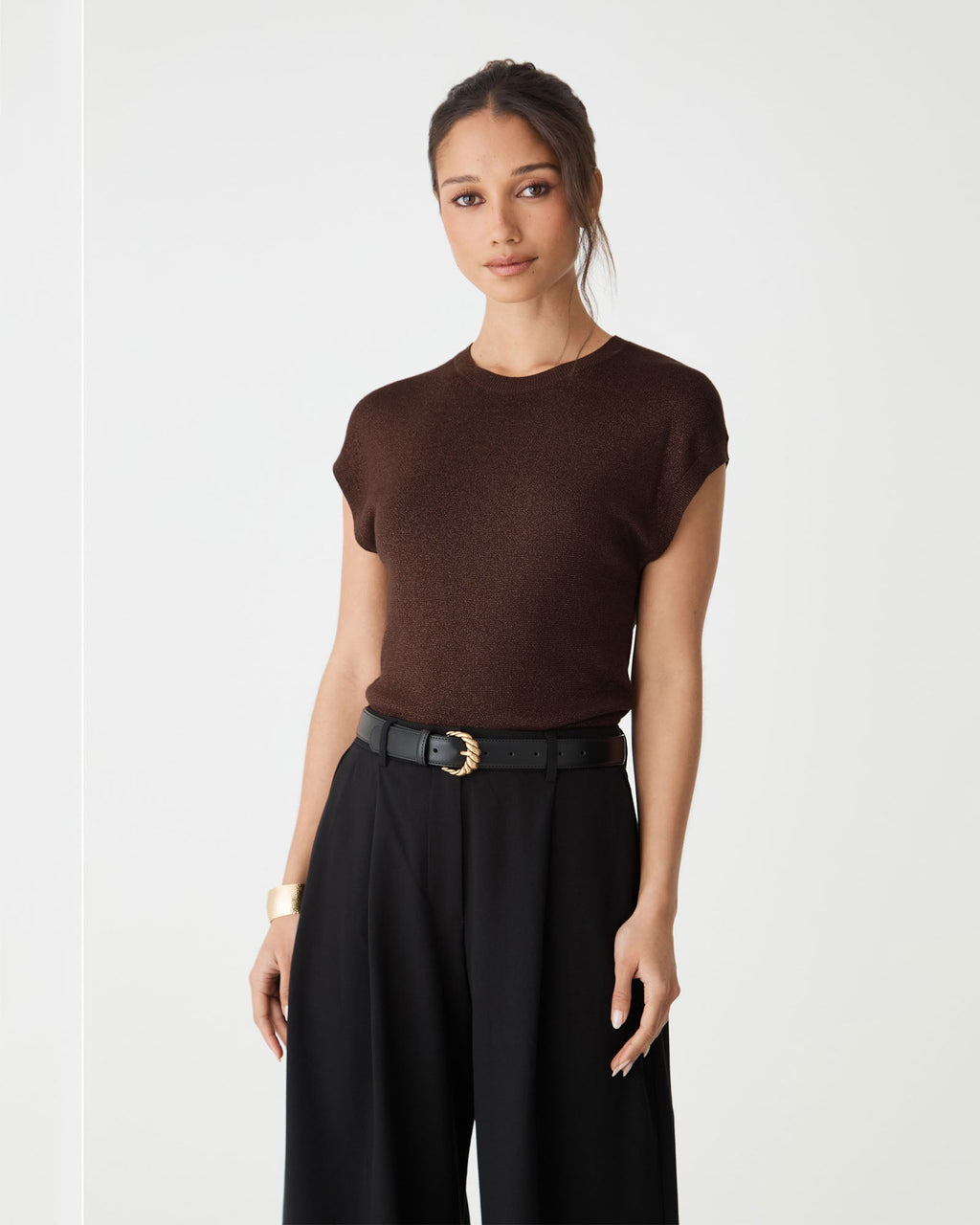 Saskia Lurex Knit Top in Fudge by Aurelia Sun