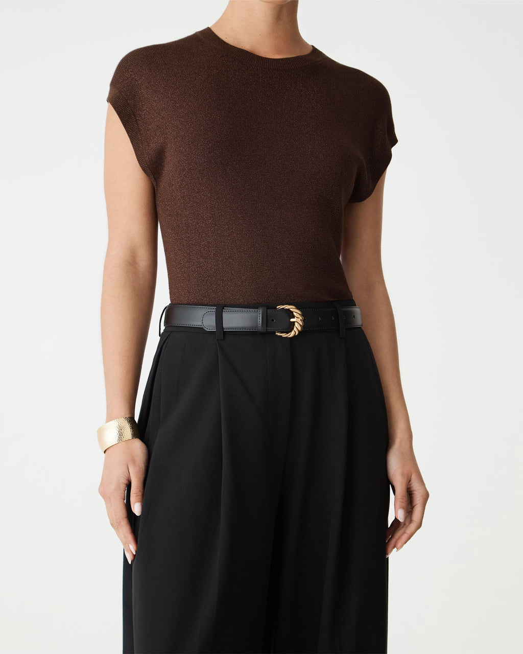 Saskia Lurex Knit Top in Fudge by Aurelia Sun