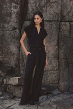 Natalie Belted Wide-Leg Pants in Black by Aurelia Sun