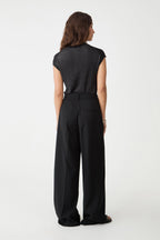 Natalie Belted Wide-Leg Pants in Black by Aurelia Sun