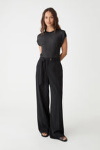 Natalie Belted Wide-Leg Pants in Black by Aurelia Sun